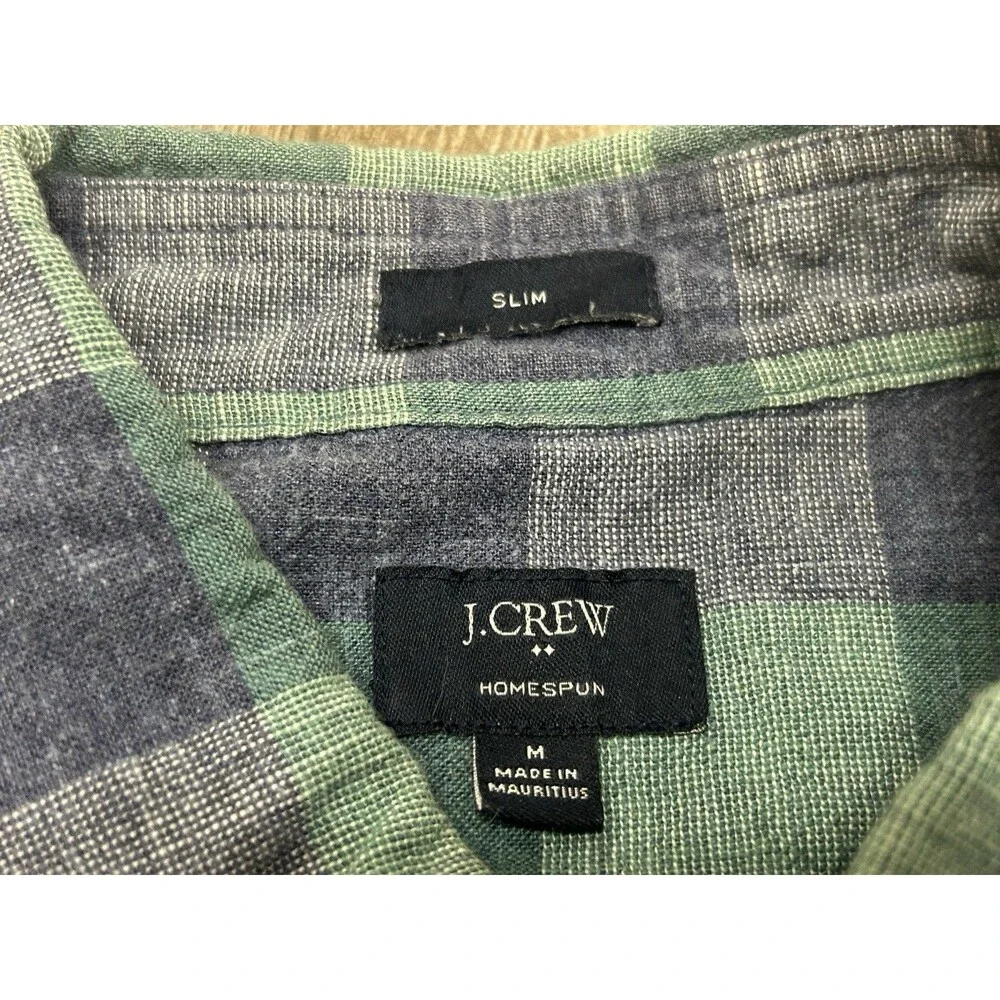 J Crew Homespun Shirt Mens Medium Blue Green Button Down Slim Casual